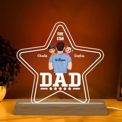 Five - Star Dad Carrying Kids On Shoulder Personalized Warm Acrylic Custom Shape LED Night Light