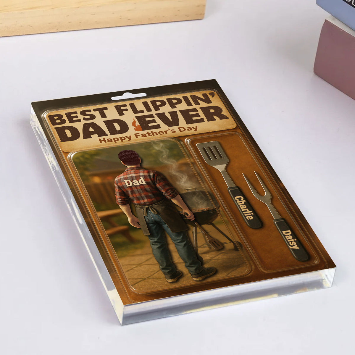 Best Flippin' Dad Ever With Kids' Names Custom Figure Personalized Acrylic Block Plaque, Unique Father's Day Gift For Him, For Dad, For Grandpa