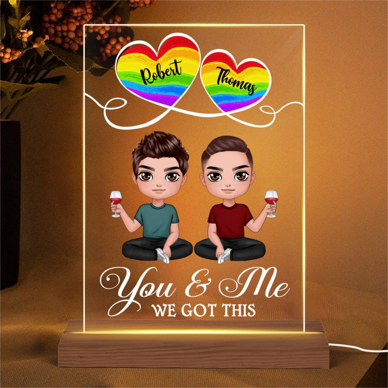 LGBT Doll Couple Sitting Personalized Plaque LED Night Light - Valentine‘s Day Gift