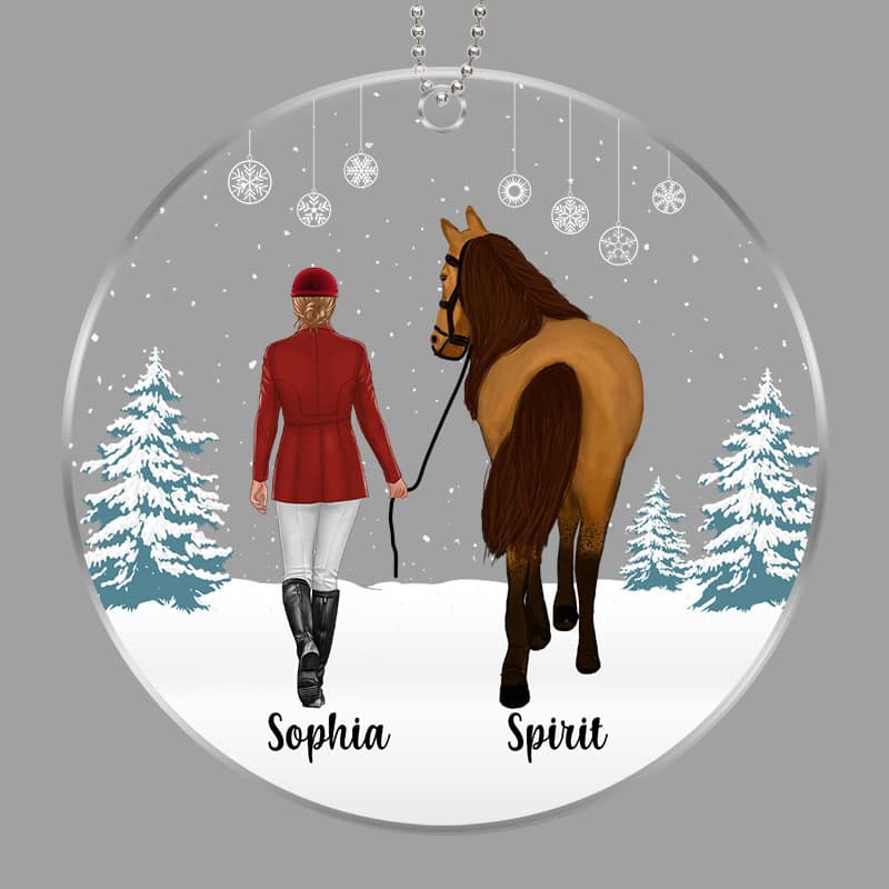 Girl Walking With Horse In Snow Personalized Acrylic Ornament