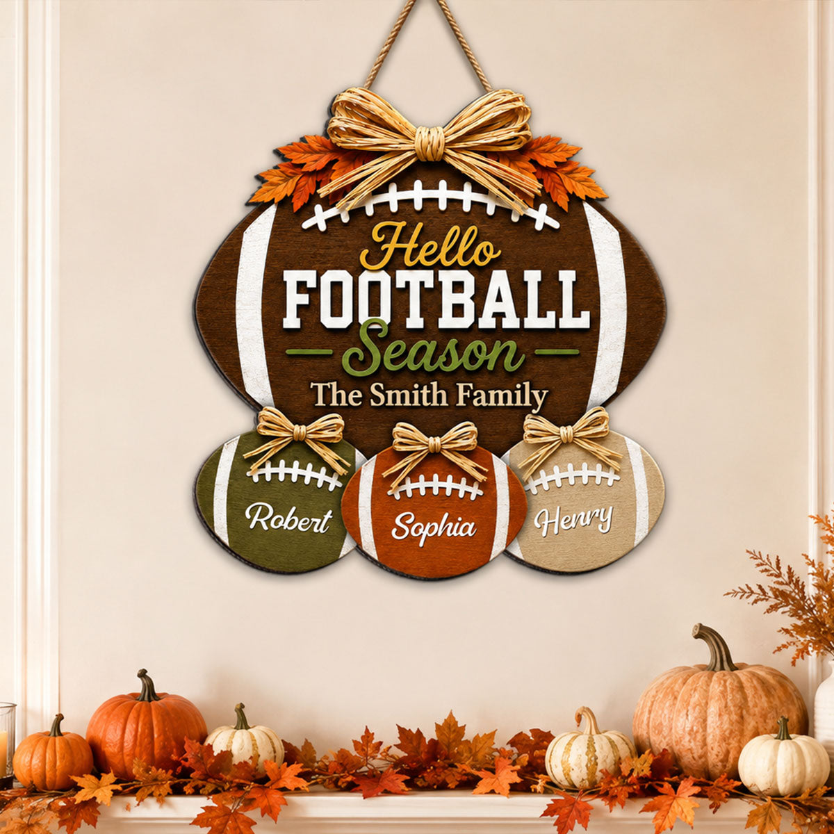 Family Hello Football Season - Personalized Wood Sign - Football Season Decor For Family
