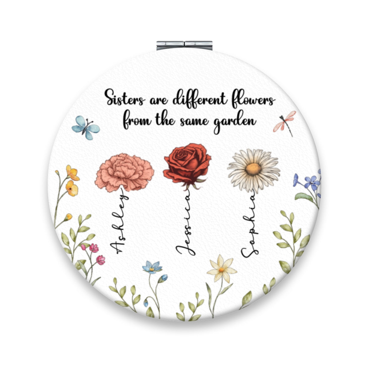 Sisters Are Different Flowers From The Same Garden Personalized Compact Mirror, Birthday, Christmas Gift For Sisters, Siblings, Besties