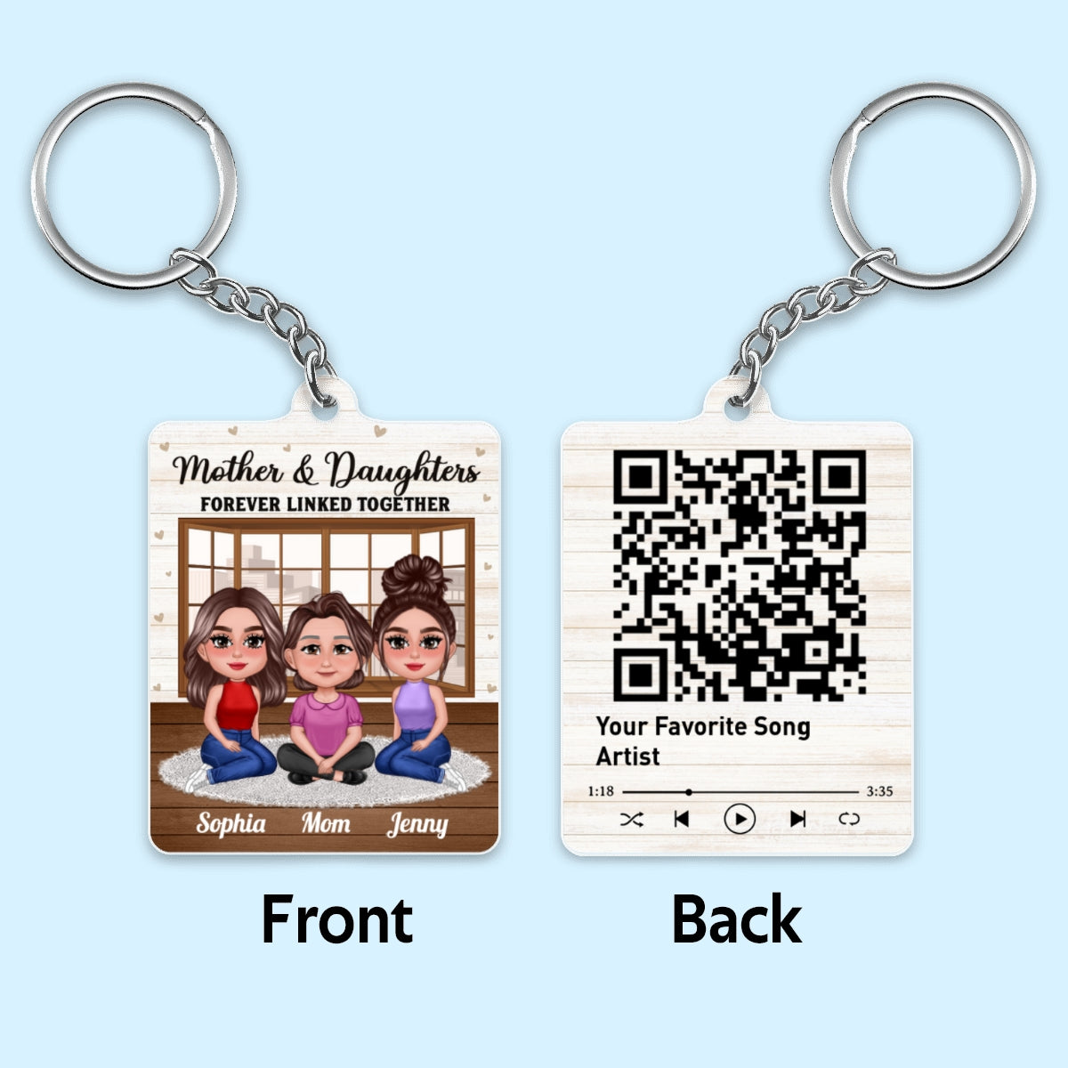 Pretty Doll Mother Daughter Window Personalized Acrylic Keychain