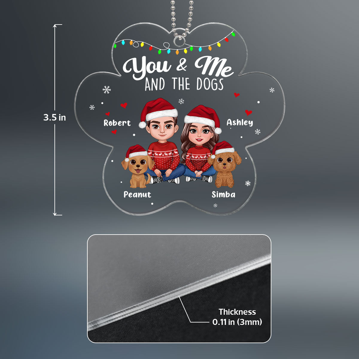 Couple You & Me And The Dogs Paw Shape Christmas Personalized Acrylic Ornament
