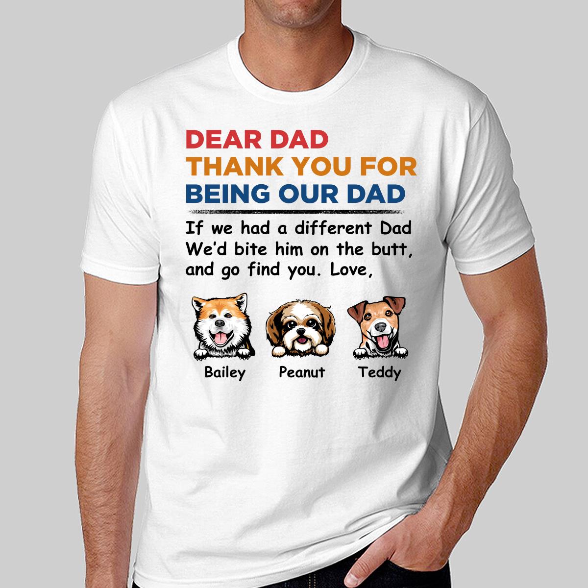 Dear Dog Dad Thank You Peeking Dog Retro Personalized Shirt