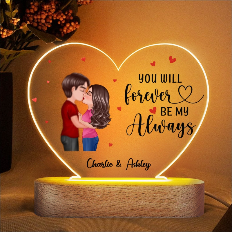 Doll Couple Kissing Gift For Him For Her Personalized Acrylic Heart Plaque LED Lamp Night Light