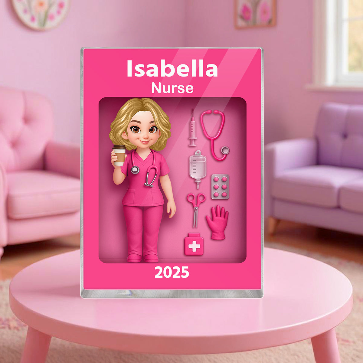 Nurse Action Figure 3D Effect Personalized Acrylic Block Plaque, Special Gift For Nurse, For Co-workers