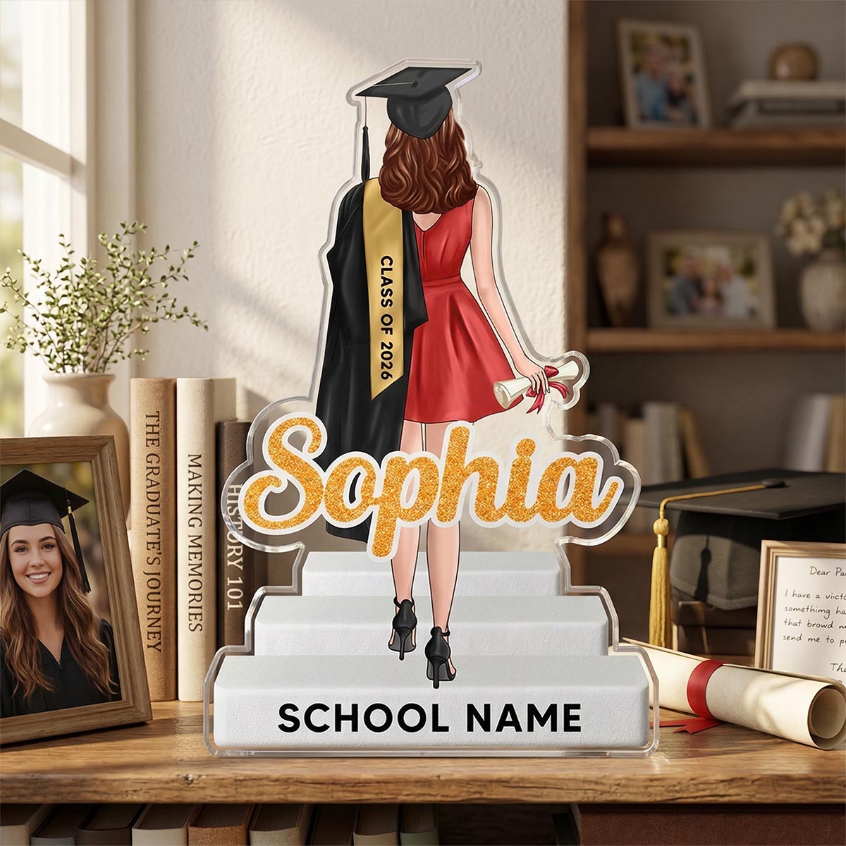 Senior Graduate Standing With Name Class Of 2026 2027 2D Flat - Personalized Acrylic Block Plaque - Graduation Gift For Graduates, Daughter, Son