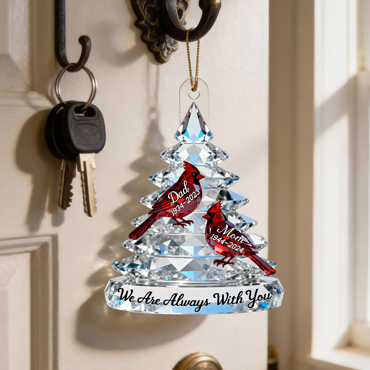 3D Effect Memorial Tree Cardinals - Personalized Acrylic Car Hanger - Remembrance Gift, Sympathy Gift For Whole Family, Extended Family