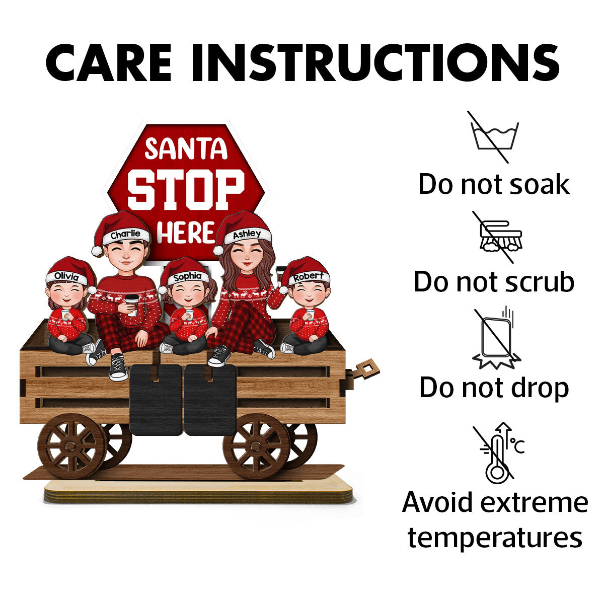Christmas Wagon Santa Stop Here Family Sitting Personalized 2-Layer Standing Wooden Plaque