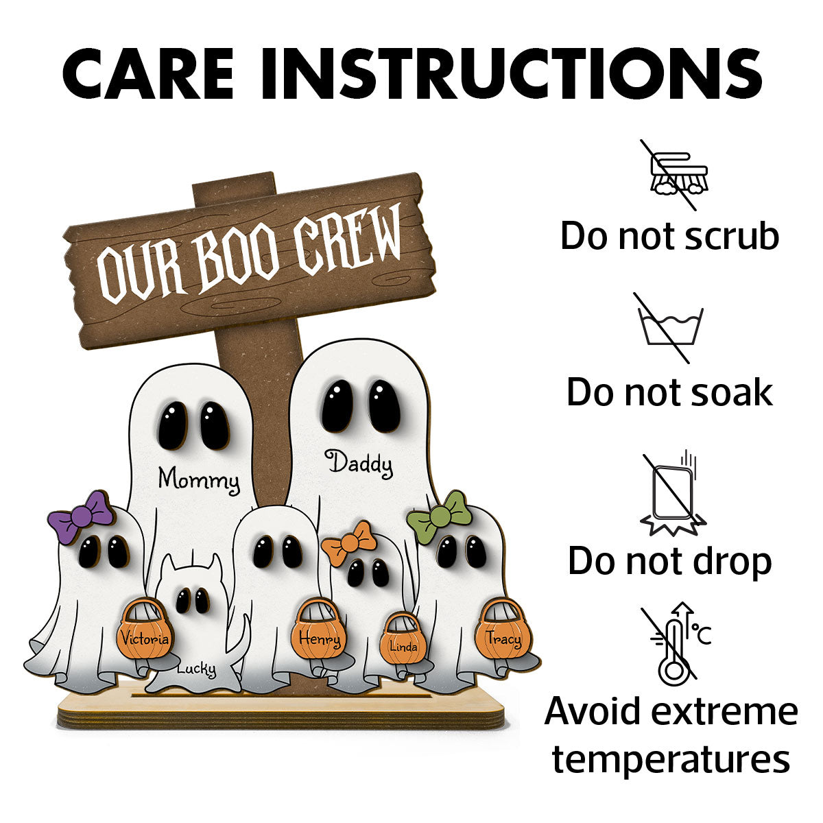 Grandma Family Boo Crew Personalized 2-Layer Standing Wooden Plaque, Halloween Decor