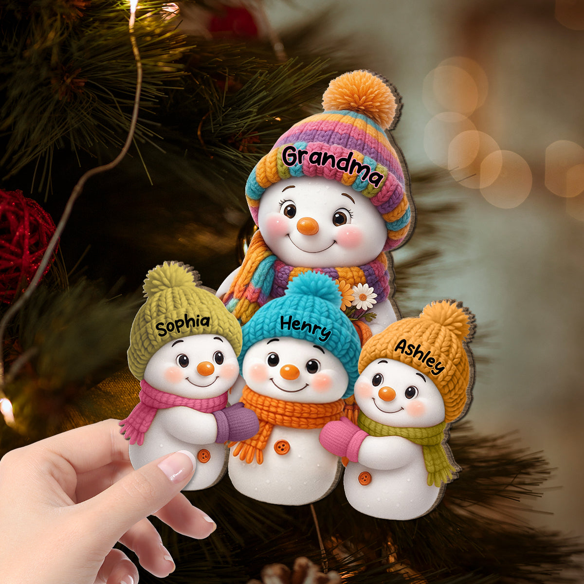 Snowman Grandma and Grandkids - Personalized Wooden Plaque - Fireplace Decor, Christmas Table Centerpiece