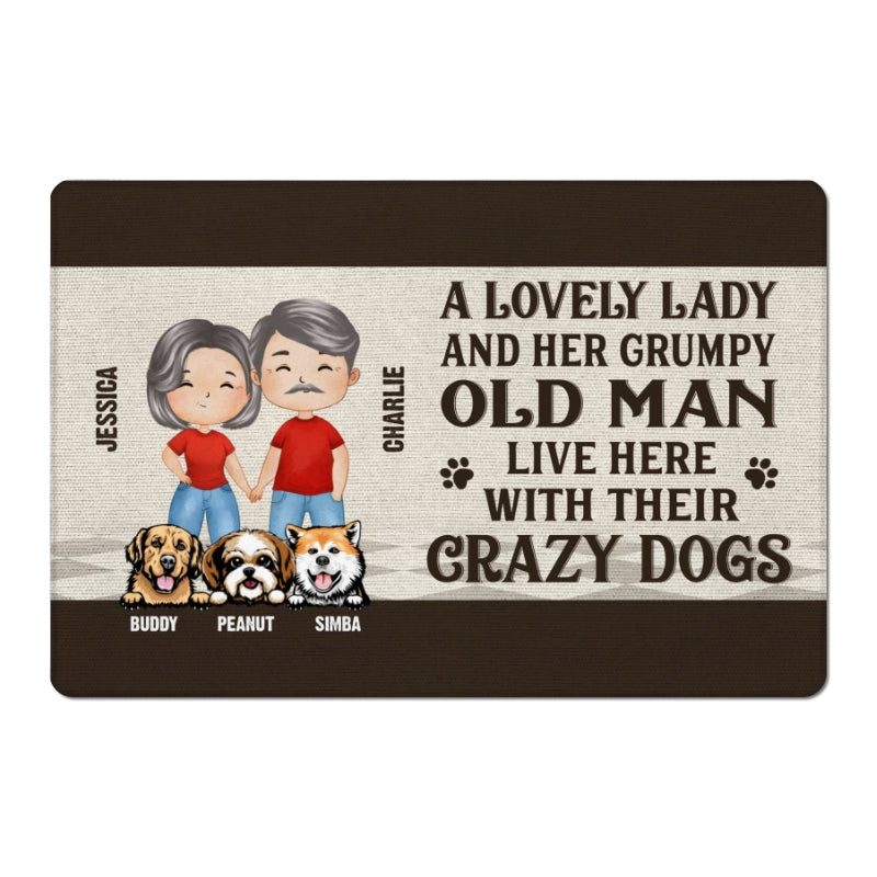 Lovely Lady Grumpy Old Man Watercolor Couple Dog Lovers Personalized Doormat