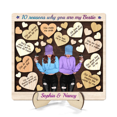 Reasons You Are My Bestie Front View Best Friends Personalized 2-Layer Wooden Plaque