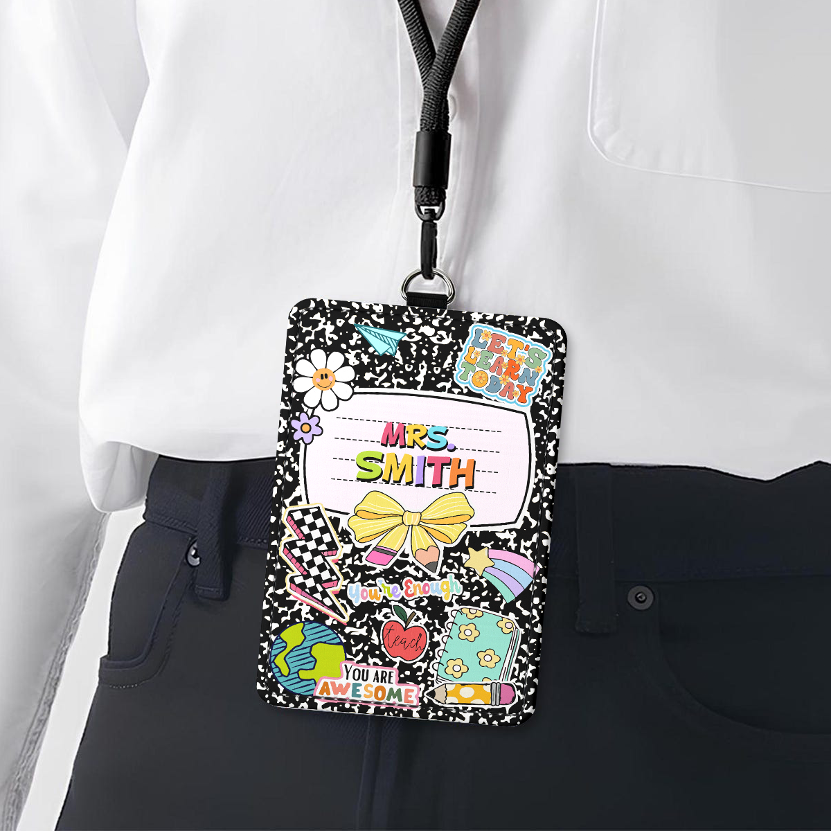 Teacher Custom Name Personalized ID Badge Holder, Back To School Gift
