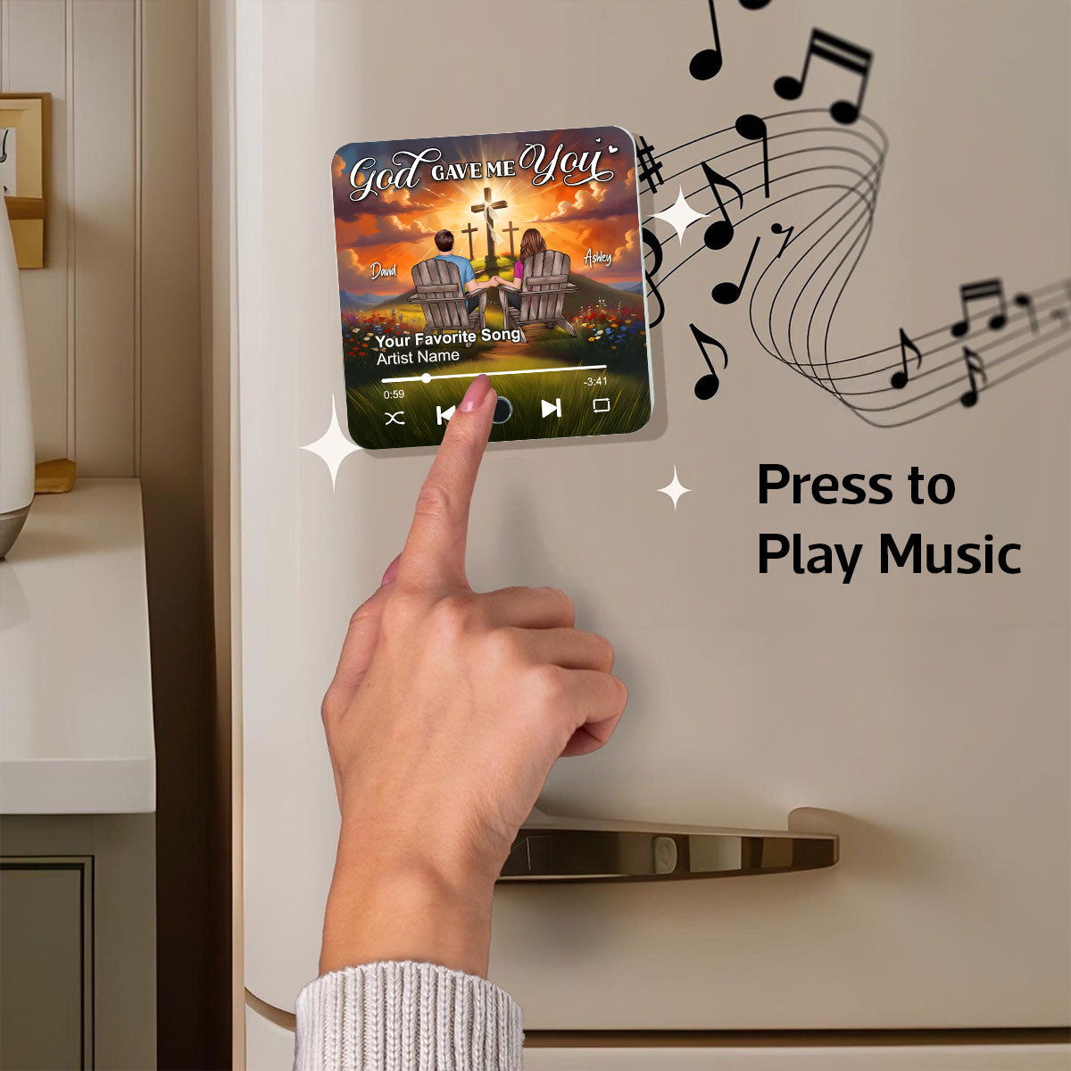 God Gave Me You Couple Sitting Personalized Music Fridge Magnet, Heartfelt Gift For Couple, For Him, For Her, Boyfriend, Girlfriend, Husband, Wife