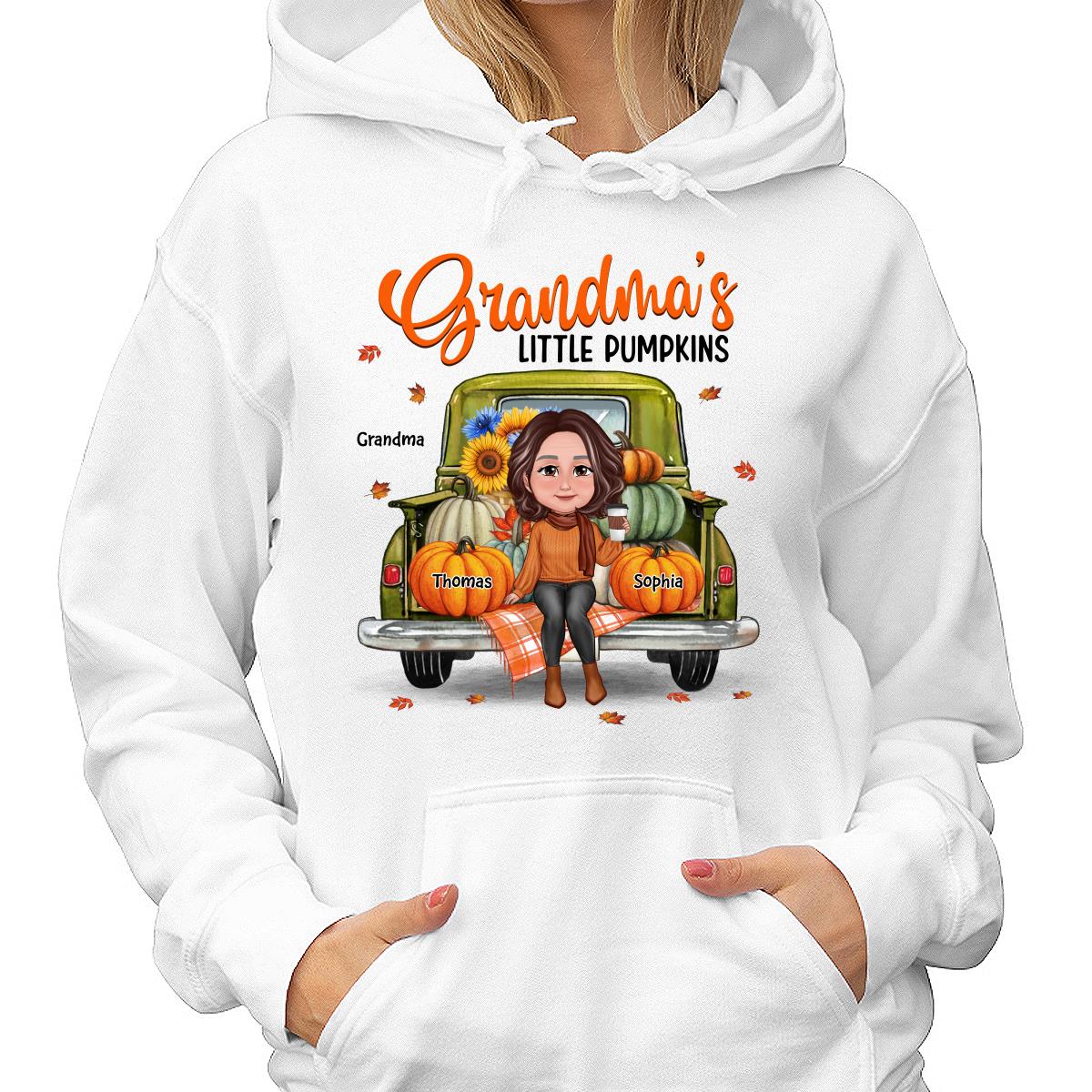 Grandma Sitting On Green Truck Pumpkins Fall Season Personalized Shirt