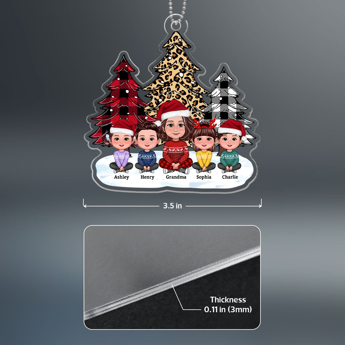 Leopard Checkered Pattern Christmas Tree Grandma Grandkids - Personalized Acrylic Ornament