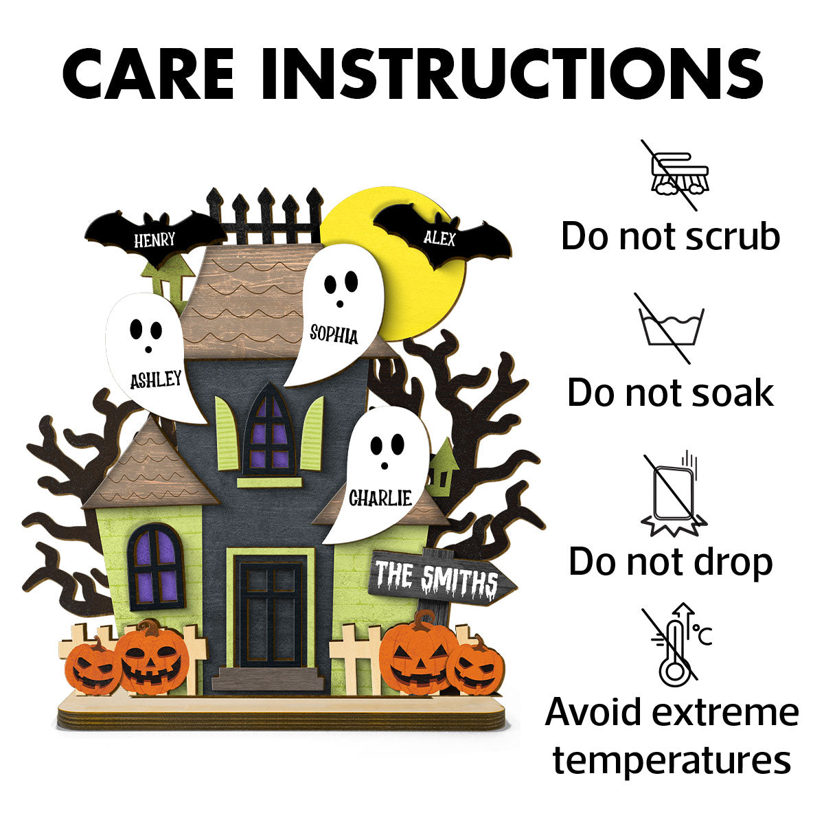 Grandma Family Haunted House Boo Flying Personalized Standing Wooden Plaque, Halloween Decor