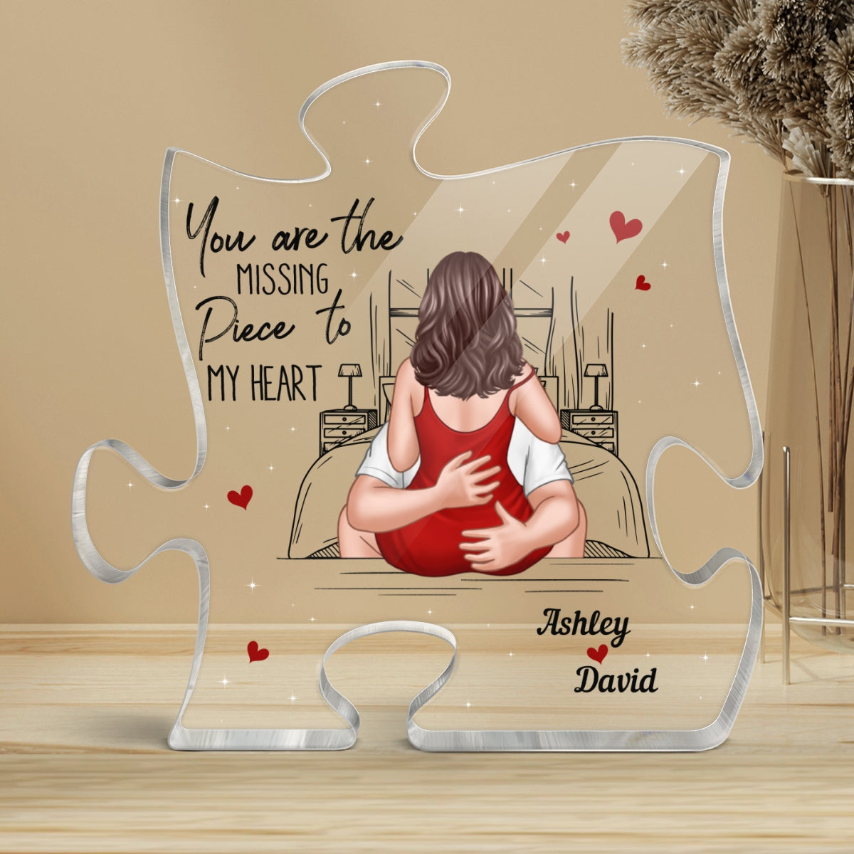 The Missing Piece To My Heart Kissing Couple On Bed Personalized Puzzle Plaque
