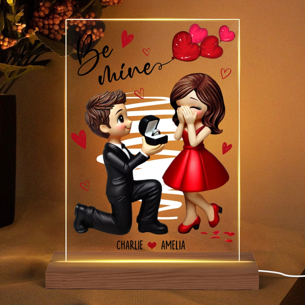 Be Mine Marriage Proposal Couple Personalized LED Night Light, Just Engaged  Gifts for Couples