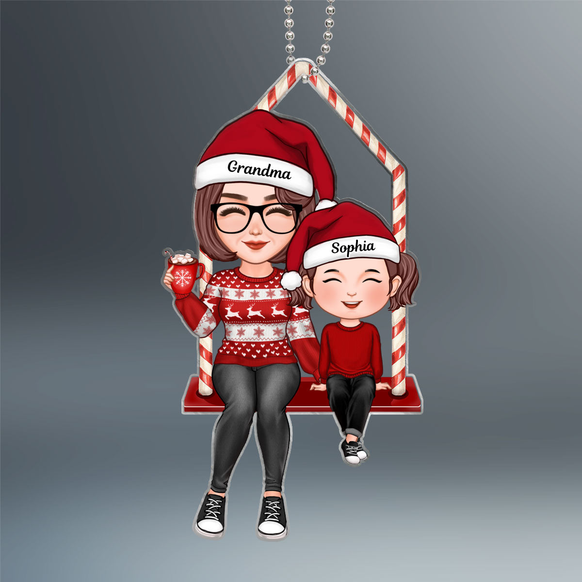 Doll Pretty Grandma Sitting With Granddaughter Grandson Christmas Gift Personalized Acrylic Ornament