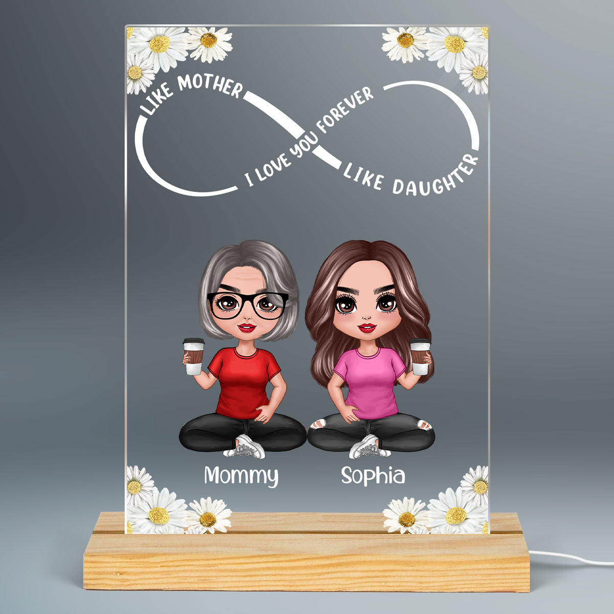 Infinity Like Mother Like Daughter Personalized Rectangle Acrylic Plaque LED Night Light