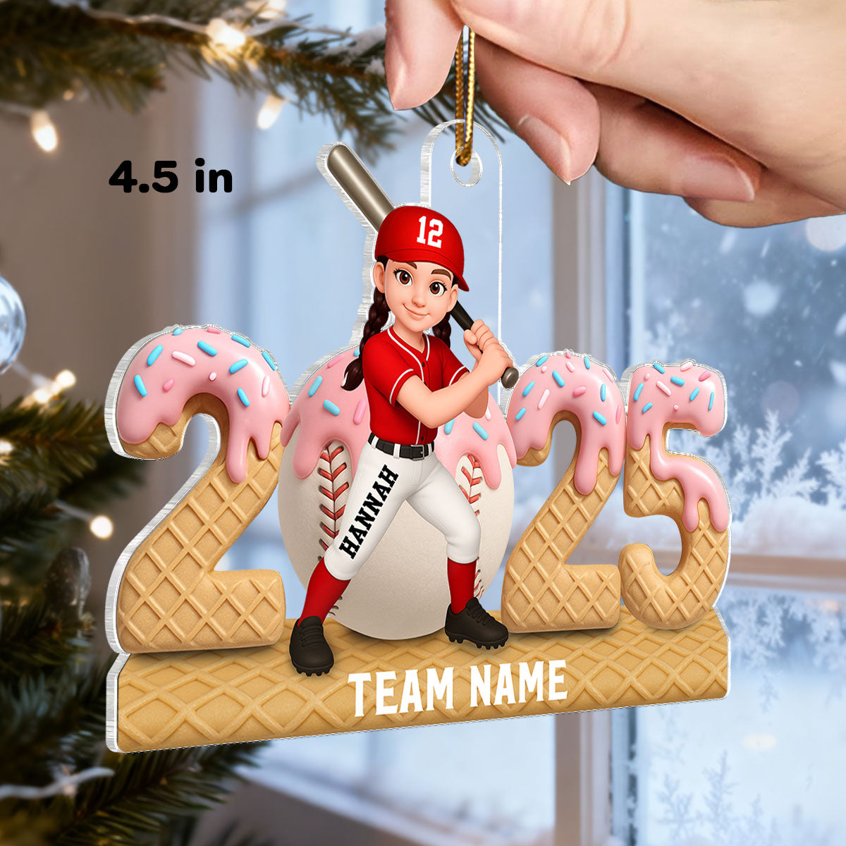 3D Effect Ice Cream Drip Sprinkles Teen Girl Boy Baseball Player - Personalized Acrylic Ornament - Christmas Gift For Kids, Granddaughter, Grandson, Daughter, Son