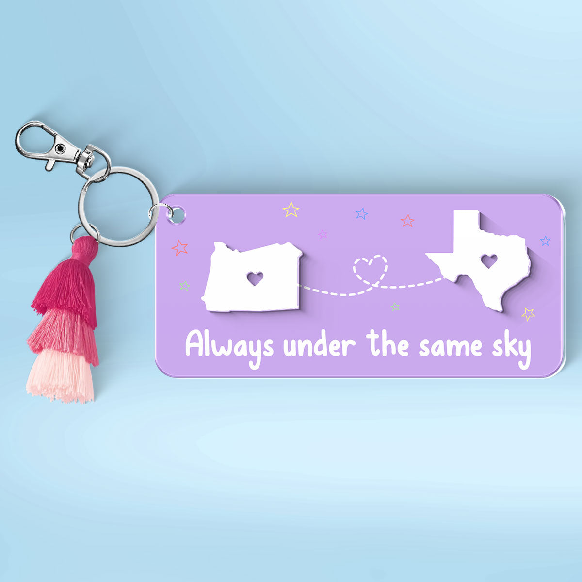 Always Under The Same Sky State Map Long Distance Relationship Couple Besties Personalized 2-Layer Acrylic Keychain