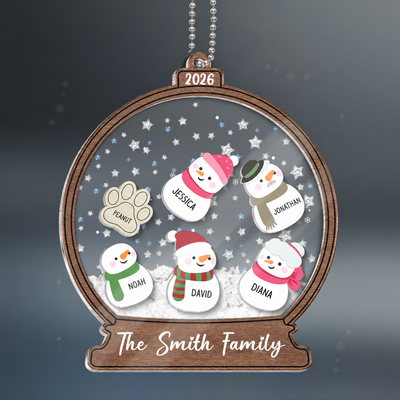 Personalized Snowman Family Christmas 4D Shaker Ornament 2026, Family Christmas Gift