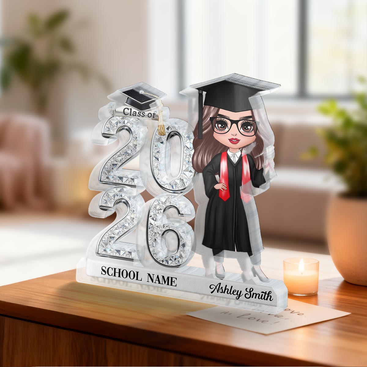 Class Of 2026 2027 Doll Style Senior Shiny Effect 2D Flat - Personalized Acrylic Block Plaque - Graduation Gift For Graduates, Daughter, Son