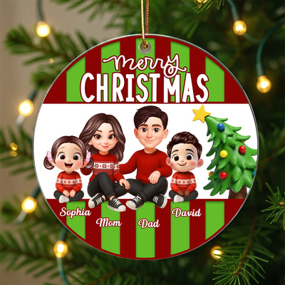 Merry Christmas Family Sitting 2025 Personalized Acrylic Ornament, Christmas Decor for Family
