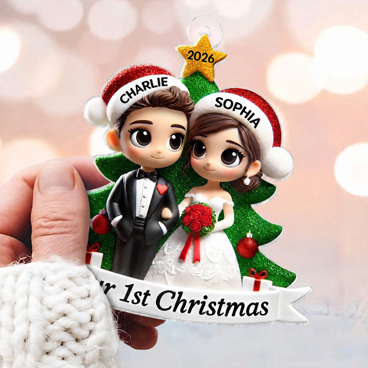 Our First Christmas Married Wedding Couple 2D Flat Acrylic Ornament, MR. & MRS. Gift