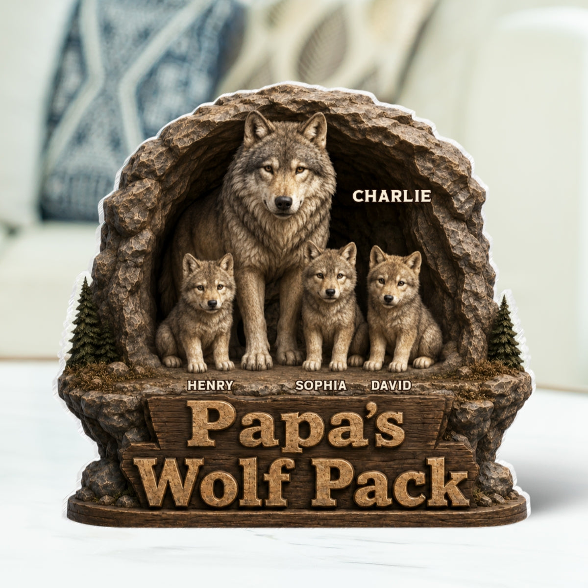 Dad Papa's Wolf Pack - Personalized Acrylic Block Plaque - Cool Father's Day Gift For Dad, Husband