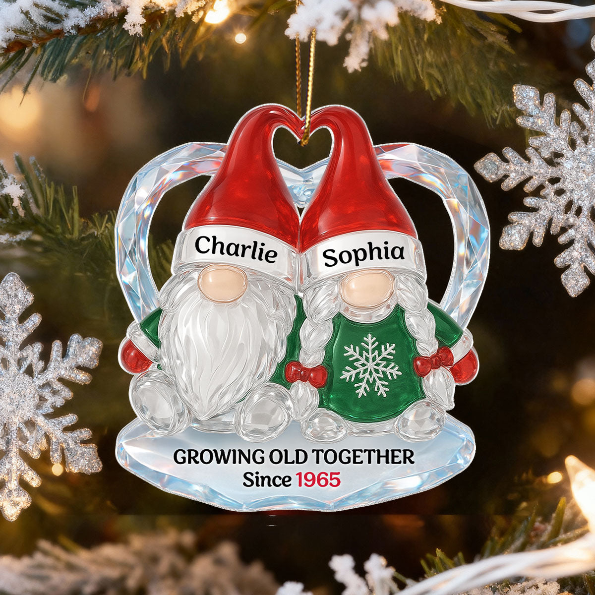 Christmas Gnomes Couple 3D Crystal Effect - Personalized Acrylic Ornament