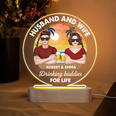 Drinking Couple Annoying Each Other Personalized Circle LED Night Light, Acrylic LED Lamp, Gift For Him, Gift For Her