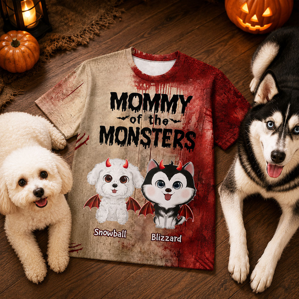 Halloween Theme Mommy Daddy Of The Monsters Dogs - Personalized Shirt - Halloween Gift For Dog Lovers