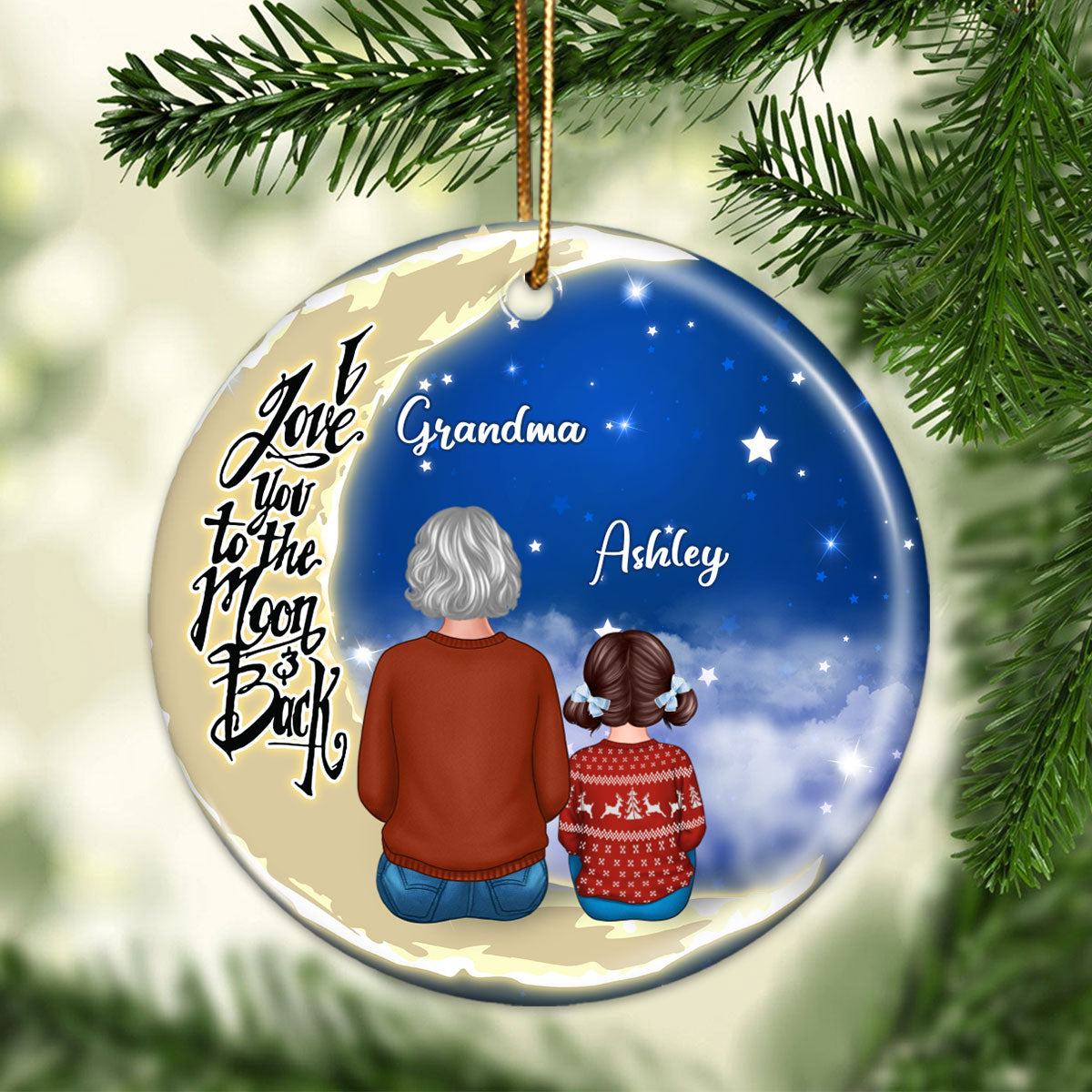 Grandma Grandkids On Moon - Personalized Ornament - Christmas Gift