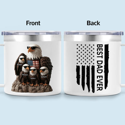 Patriotic Eagle Grandpa Dad & Kids 3D Effect Personalized Stainless Steel Tumbler With Handle