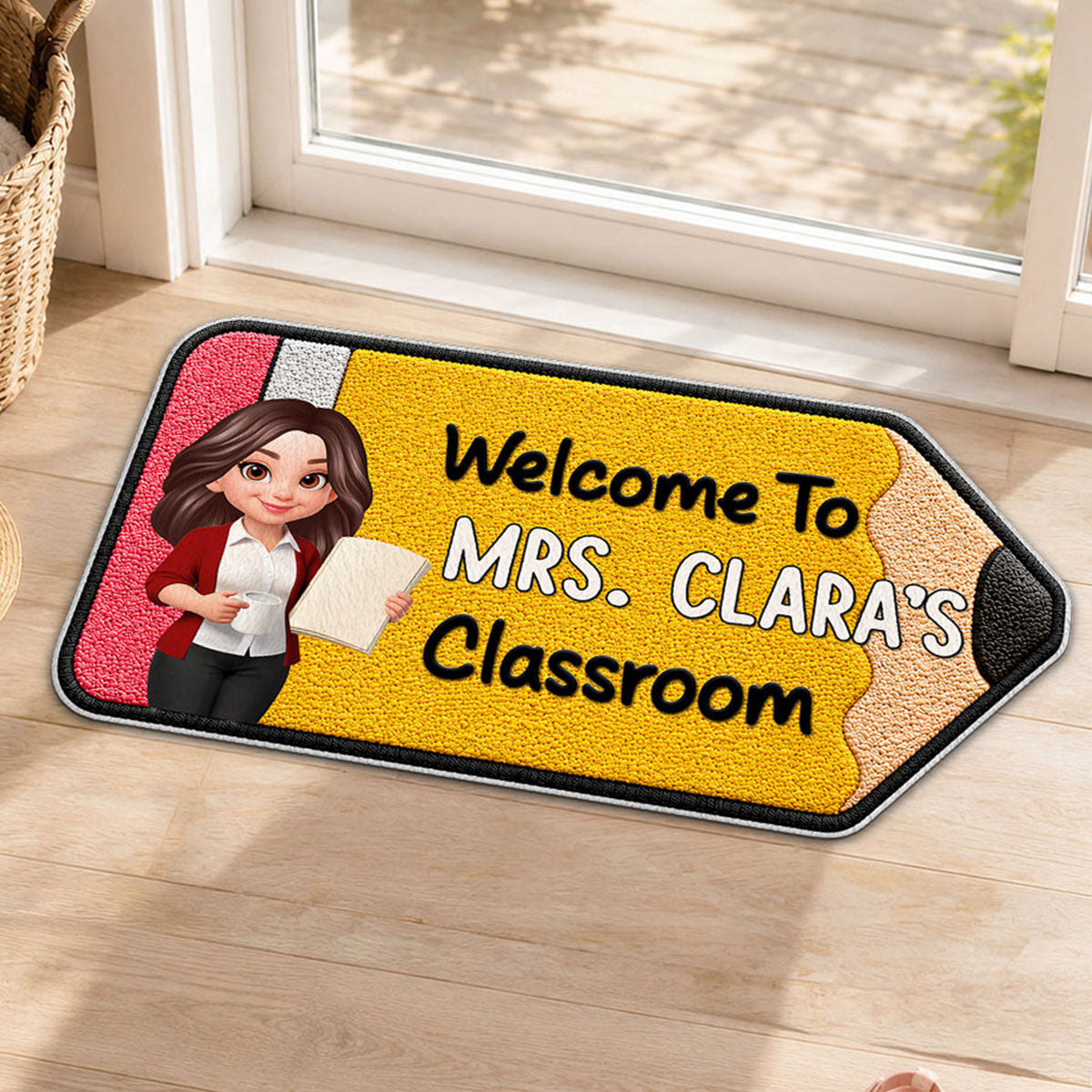 Happy Pencil Teacher Welcome To Classroom - Personalized Doormat - Back To School Gift For Teacher, Classroom Decor
