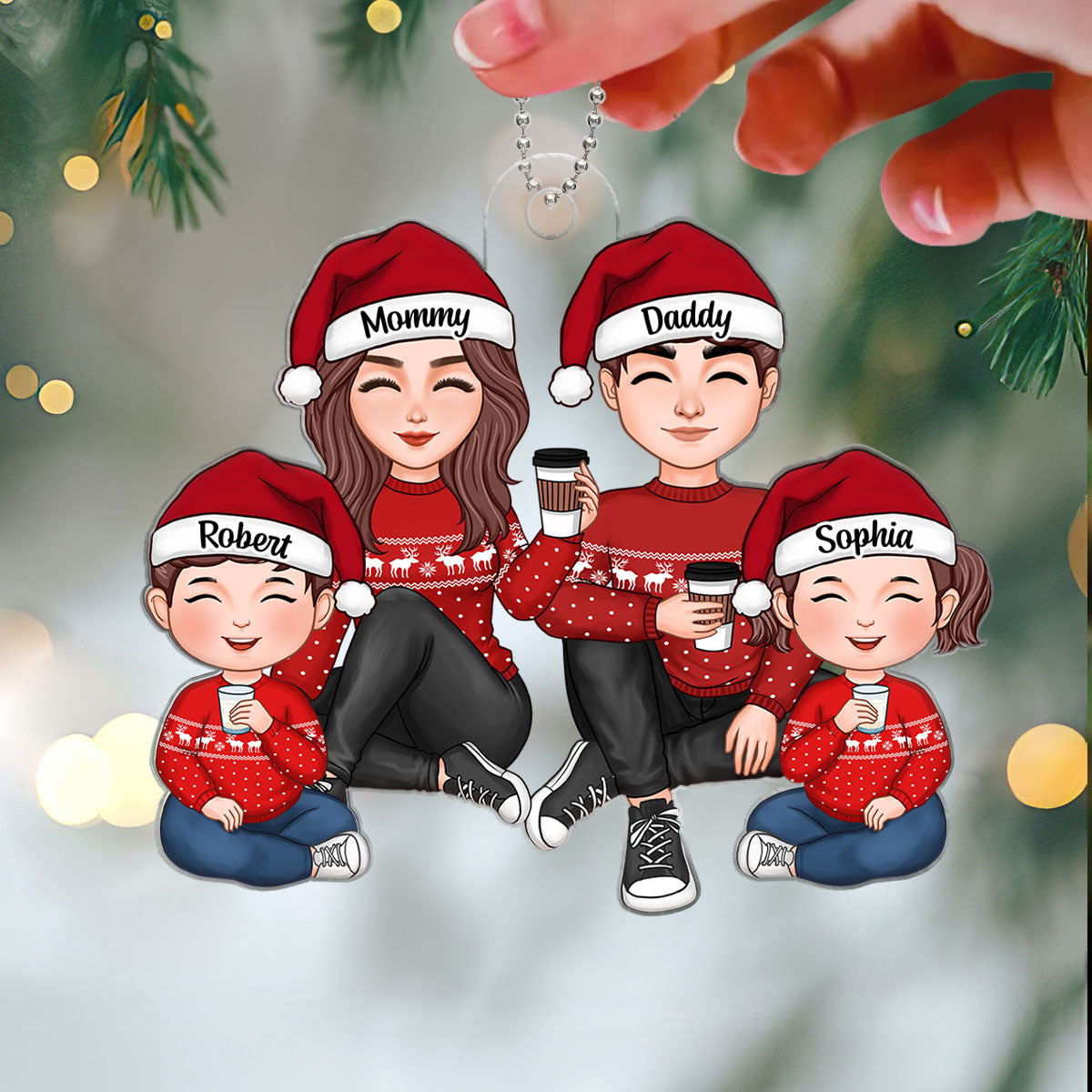 Cute Family Sitting Christmas Gift Personalized Acrylic Ornament