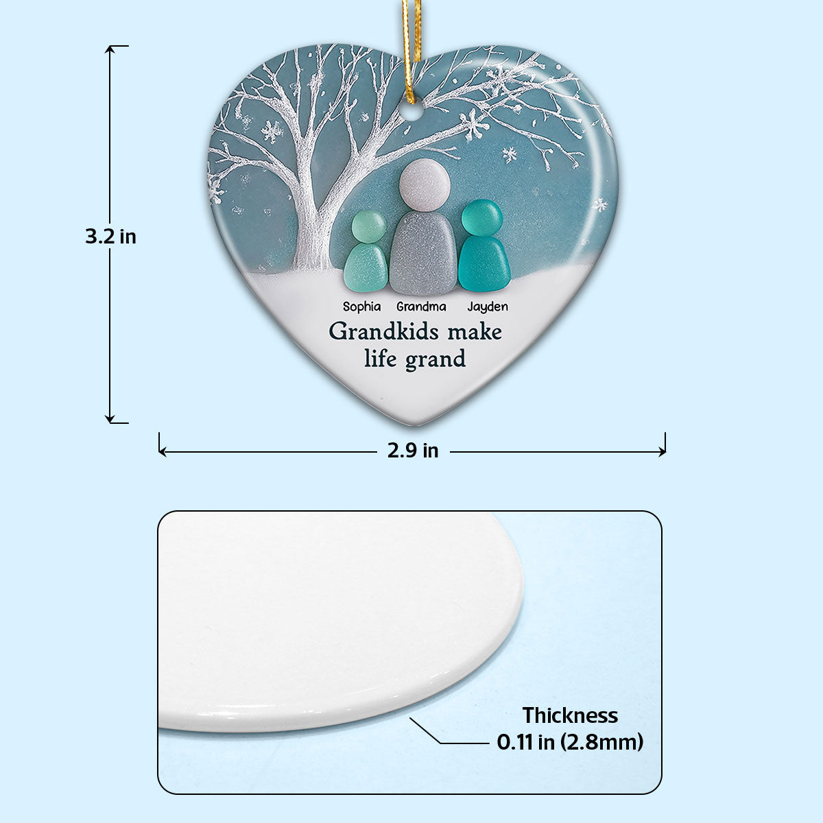 2D Sea Glass Effect Grandma & Grandkids - Personalized Ceramic Ornament - Christmas Gift For Grandchildren, Grandma