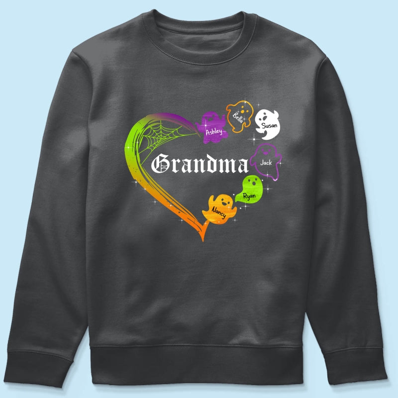 Grandma Boo Crew Heart Halloween Personalized Shirt