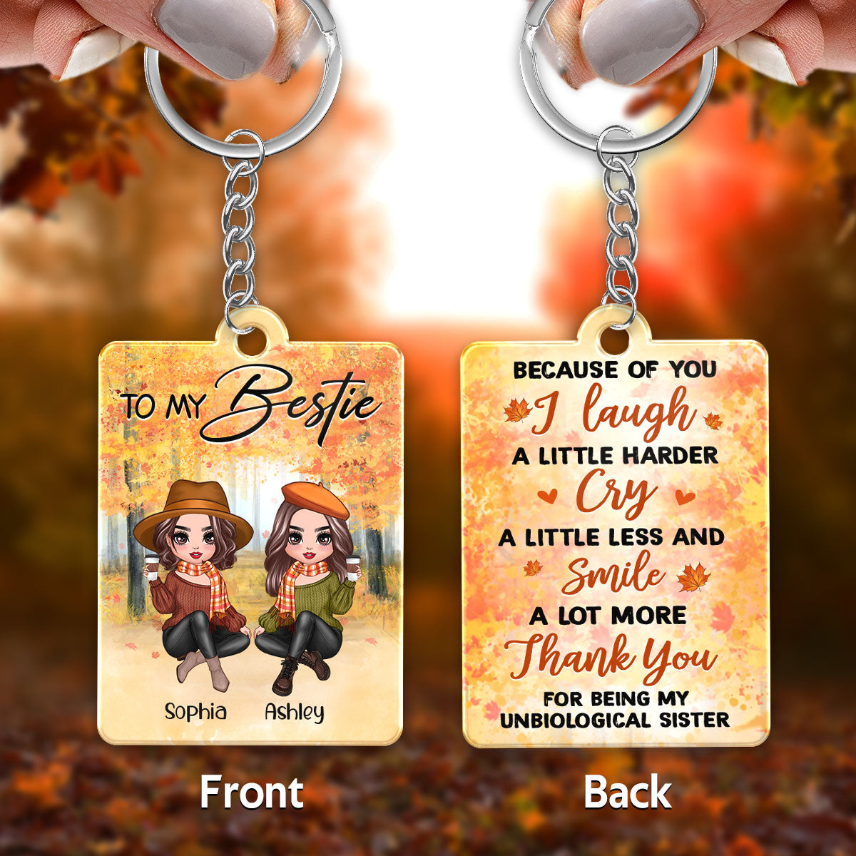 Fall Season Doll Besties Sitting Personalized Acrylic Keychain
