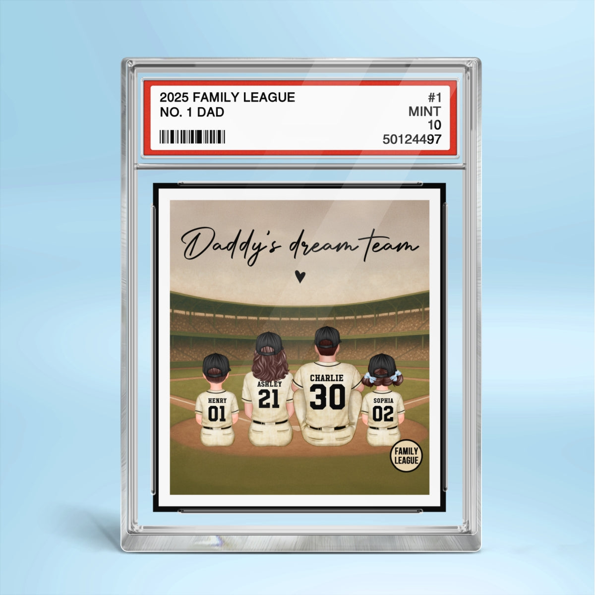 Retro Vintage Baseball Family No. 1 Dad Trading Card Style Personalized Rectangle Acrylic Block Plaque, Gift For Dad