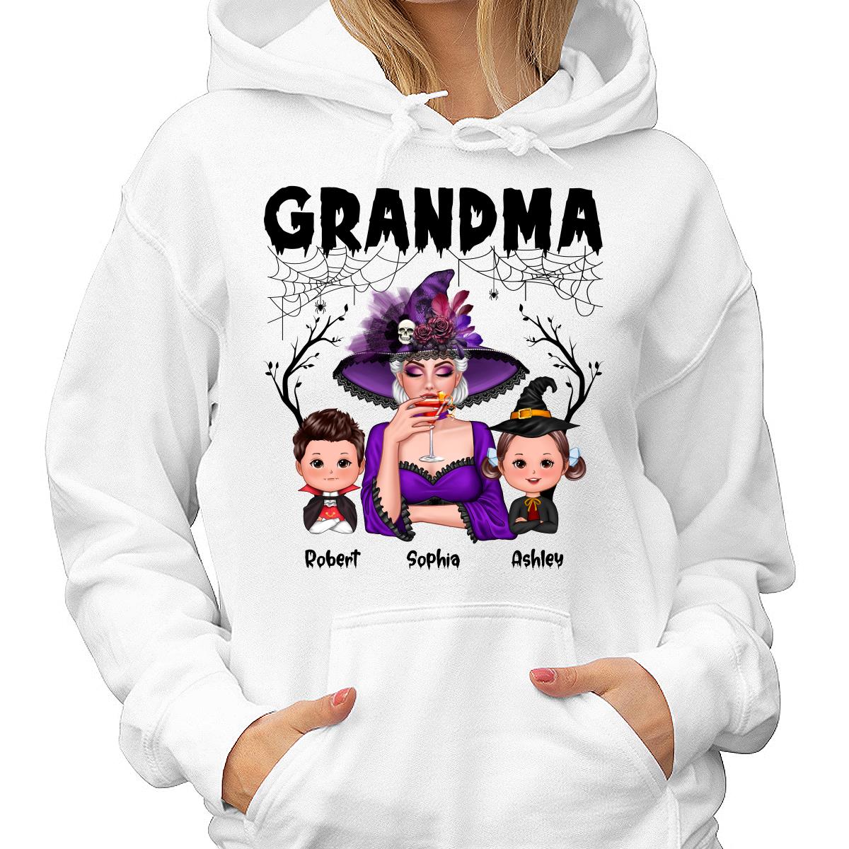 Halloween Grandma Mom Kids Spider Net And Bats Personalized Shirt