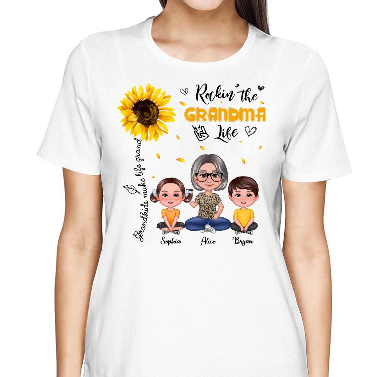 Rockin‘ The Grandma Life Sunflower Pretty Doll Personalized Shirt