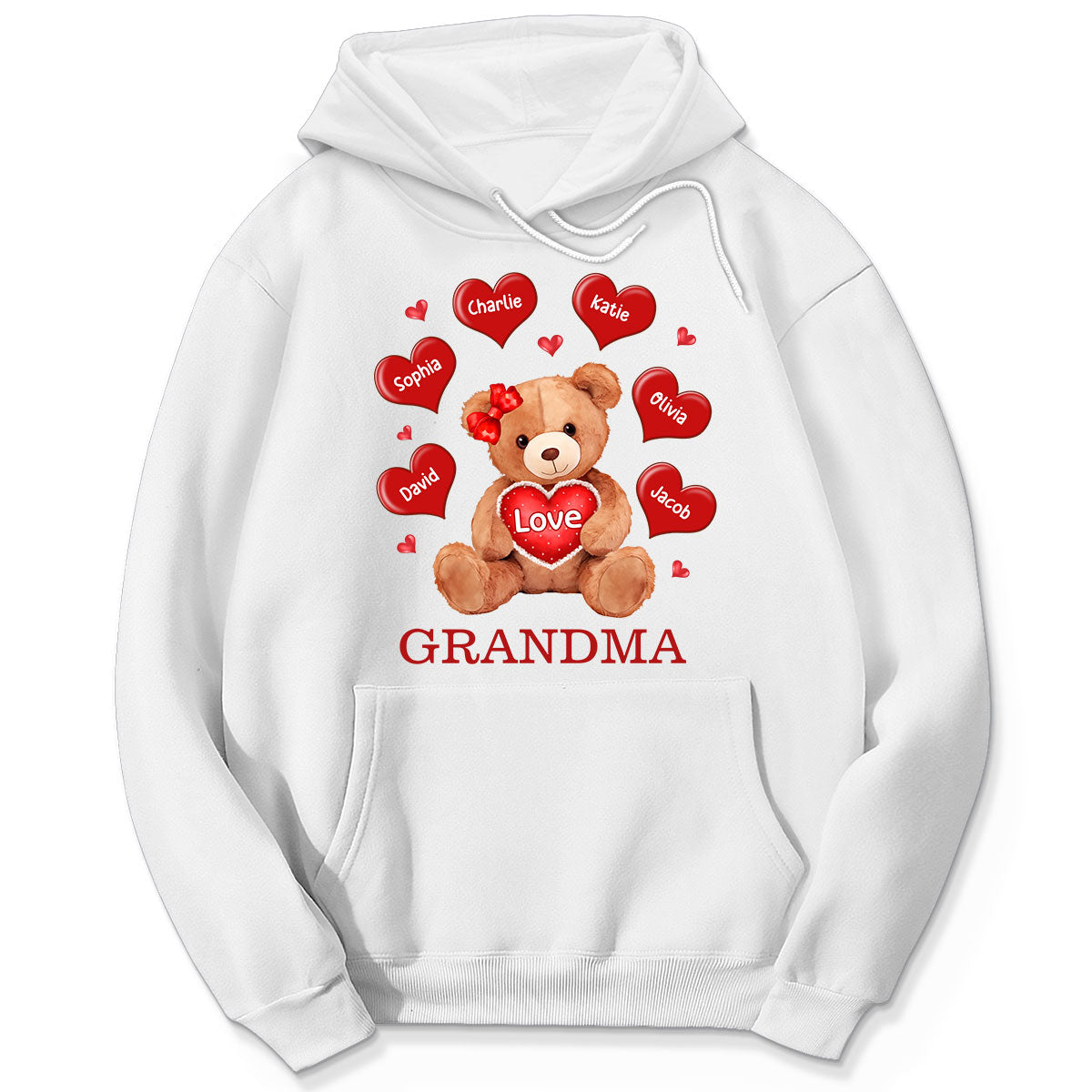 Grandma Mom Auntie Bear Red Hearts Personalized Shirt