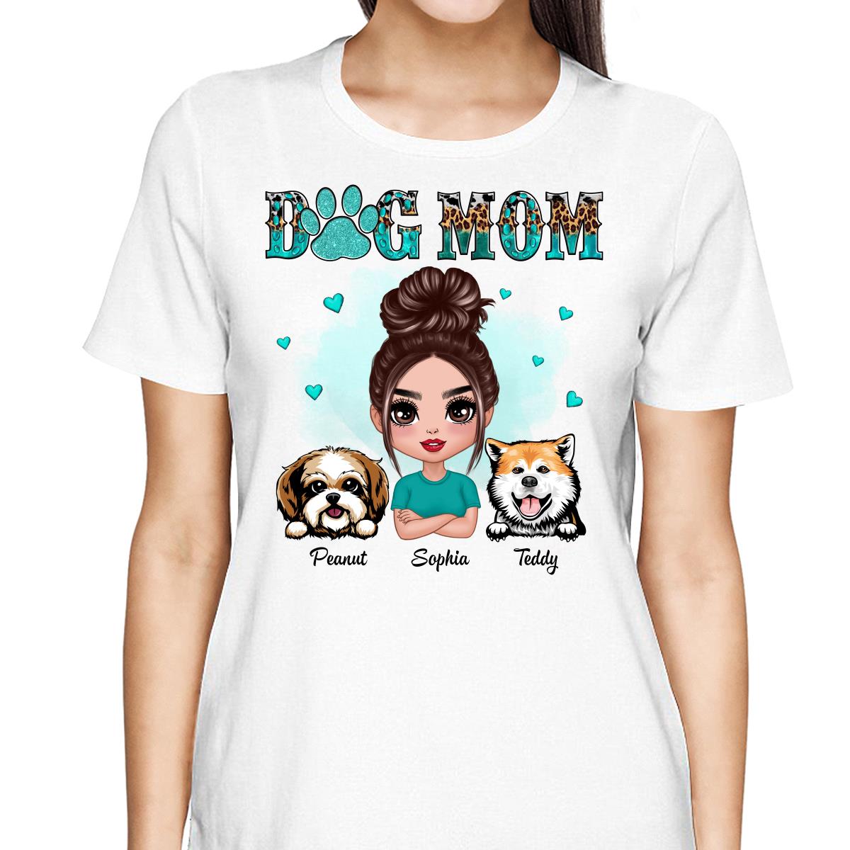 Teal And Leopard Pattern Dog Mom Personalized Shirt