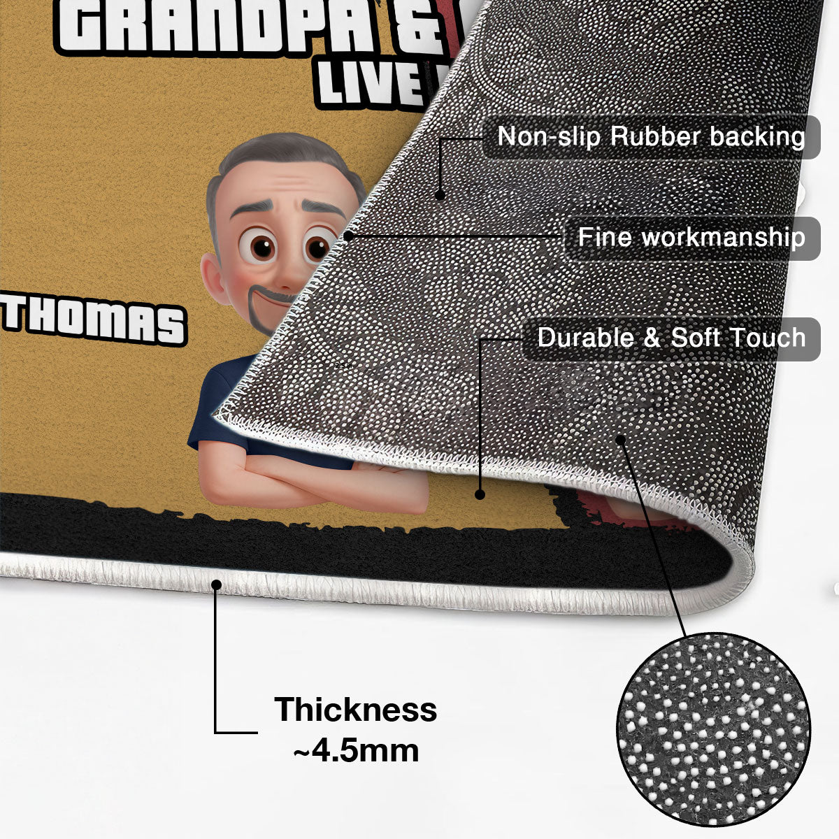 Cute Cartoon World Best Grandpa Grandma Grandparents Live Here Personalized Doormat